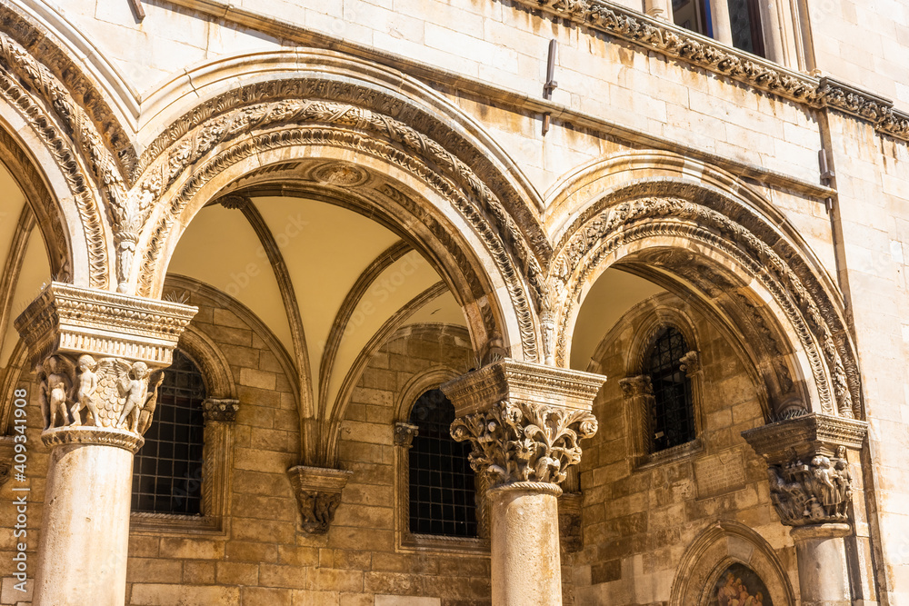 Details of ancient columns in Dubrovnik old town, Croatia