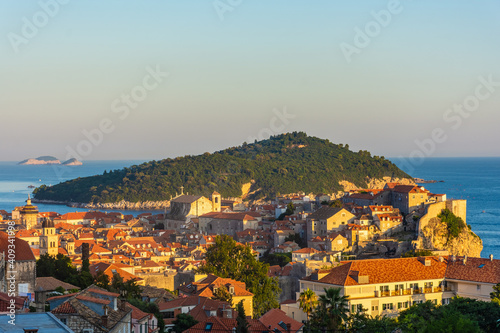 Landscape of Dubrovnik old town at sunset, Croatia