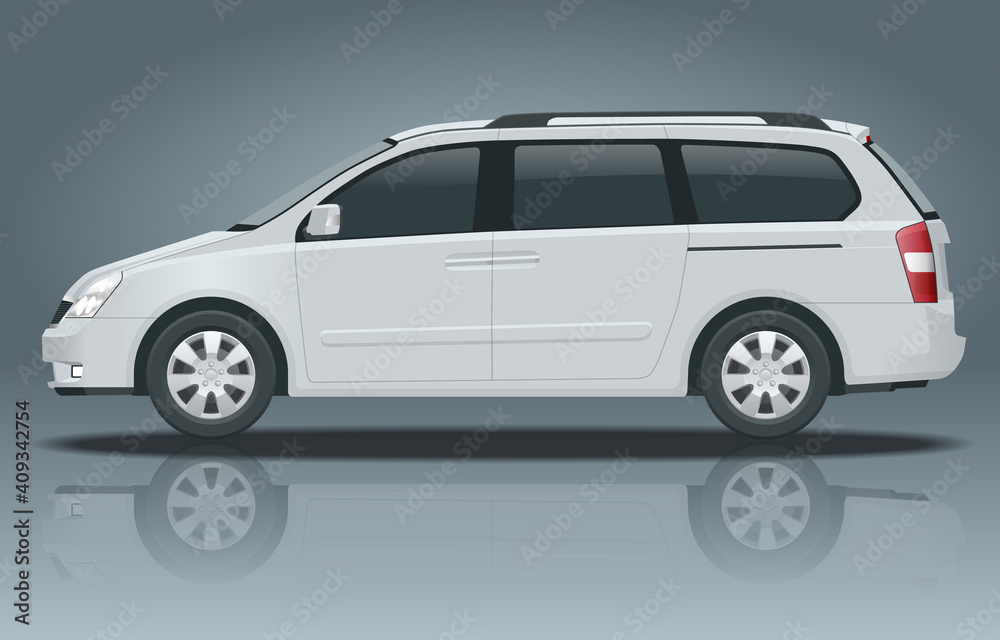 Minivan Car vector template on white background. Compact crossover, SUV, 5-door minivan car. View side