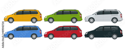 Minivan Car vector template on white background. Compact crossover, SUV, 5-door minivan car. View side photo