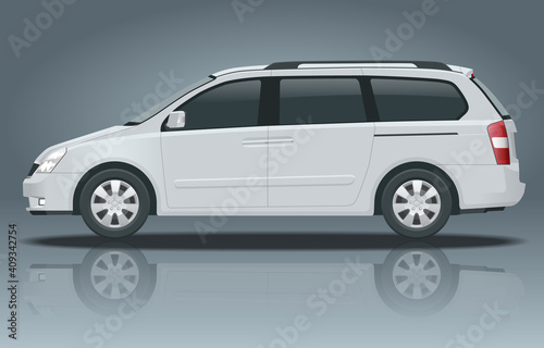 Minivan Car vector template on white background. Compact crossover, SUV, 5-door minivan car. View side © Golden Sikorka