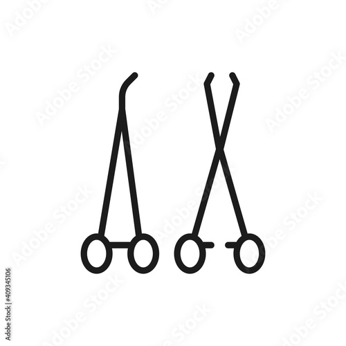 Medical tools, forcep and clamp flat color line icon.