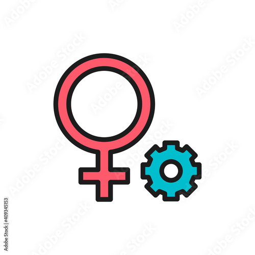 Female gender symbol flat color line icon.