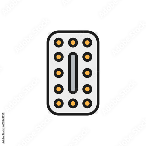 Oral contraceptives, hormonal pills, contraceptive tablets flat color line icon.