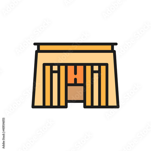 Egyptian tomb, pharaoh sarcophagus color line icon. Isolated on white background