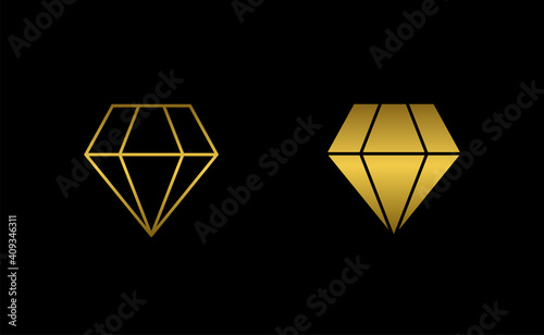 Diamond logo template of gold color on a black background. For jewelry stores and workshops