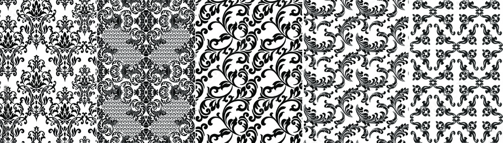 Set Vintage baroque frame scroll ornament engraving border floral retro pattern antique style acanthus foliage swirl decorative design element filigree calligraphy. - obrazy, fototapety, plakaty 