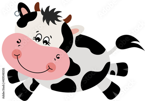 Cute cow jumping isolated on white