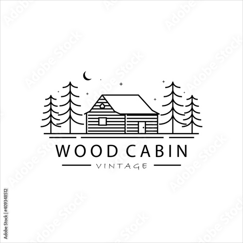 wood cabin line art logo vector illustration template simple design
