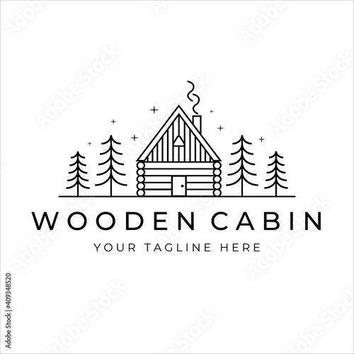 Leinwand Poster wooden cabin line art logo vector illustration design