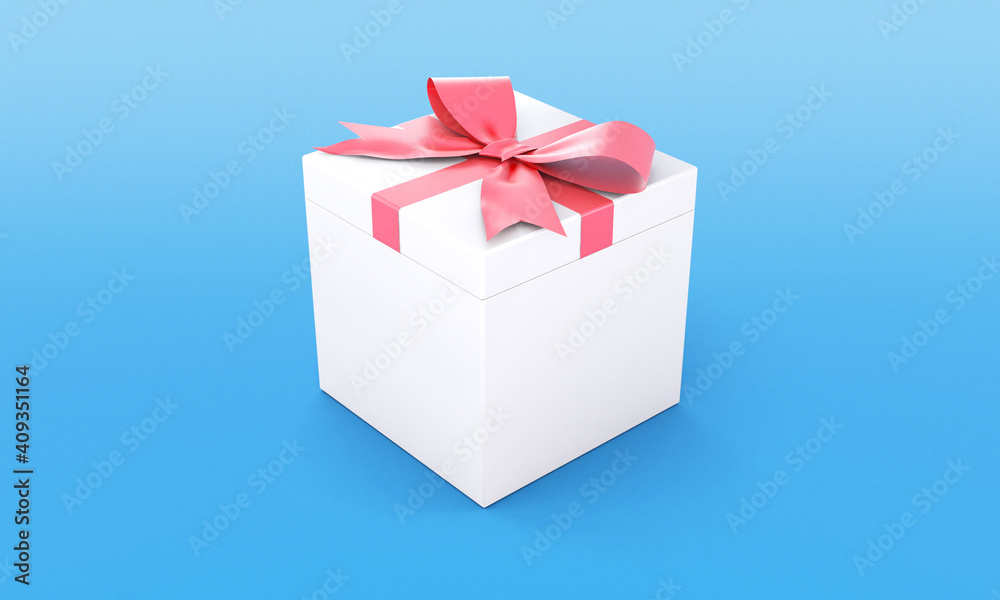 Fototapeta premium White Gift Box with Red Ribbon