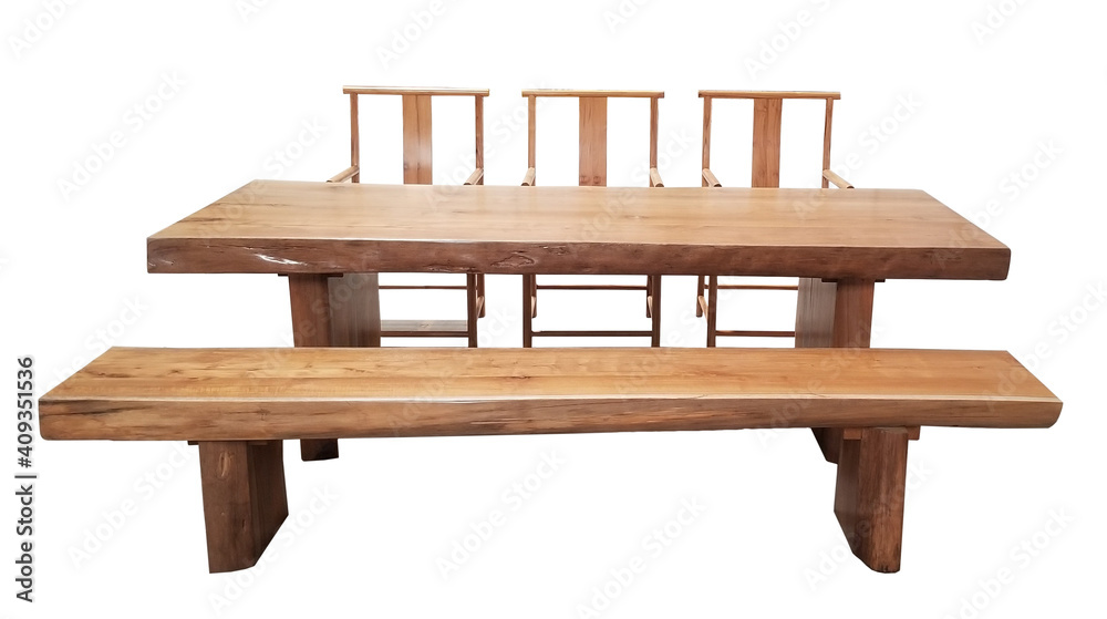set of wooden chair and table isolated on white background set of wooden chair and table isolated on white background