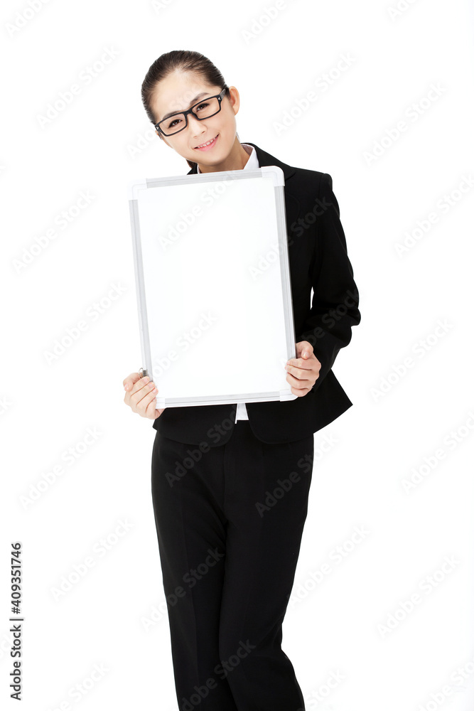 Business lady with white board Business lady with white board