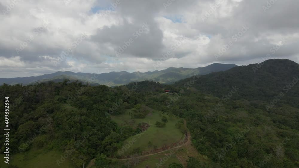 Aerial View of Secluded Red House In Nature Aerial View of Secluded Red House In Nature