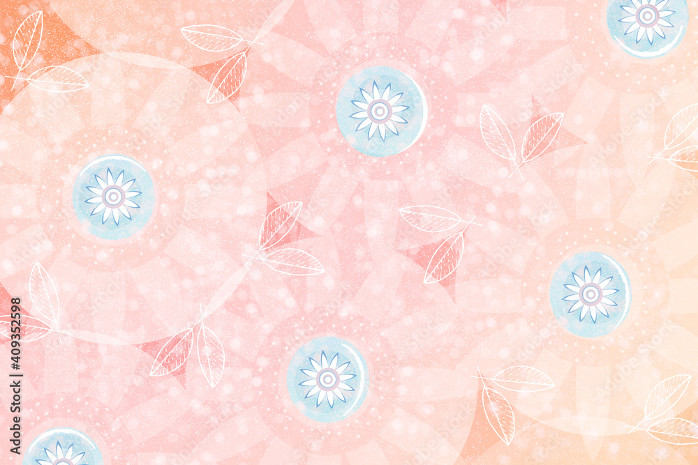 Floral illustration with round shapes against a background with warm tones. Floral illustration with round shapes against a background with warm tones.