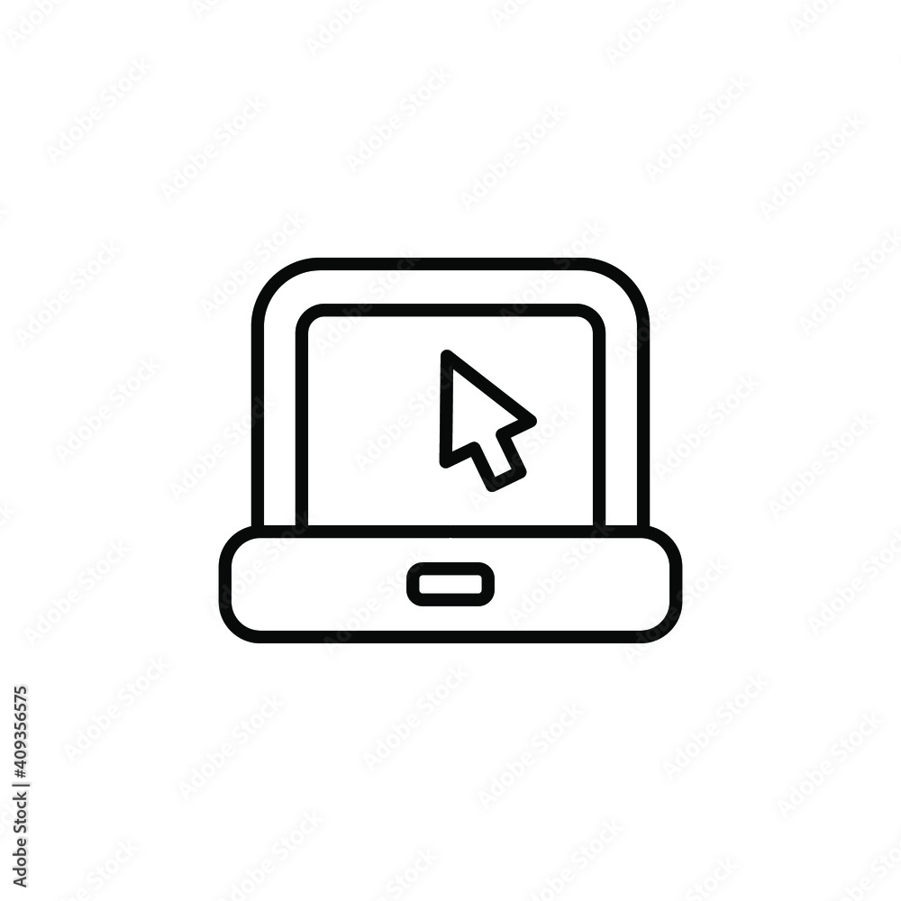 Laptop with pointer or cursor icon. Simple line style for web template and app. Online, PC, registration, internet, book, mouse, vector illustration design on white background. EPS 10 Laptop with pointer or cursor icon. Simple line style for web template and app. Online, PC, registration, internet, book, mouse, vector illustration design on white background. EPS 10