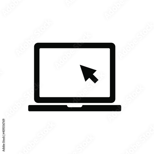 Laptop with pointer or cursor icon. Simple solid style for web template and app. Online, PC, registration, internet, book, mouse, vector illustration design on white background. EPS 10