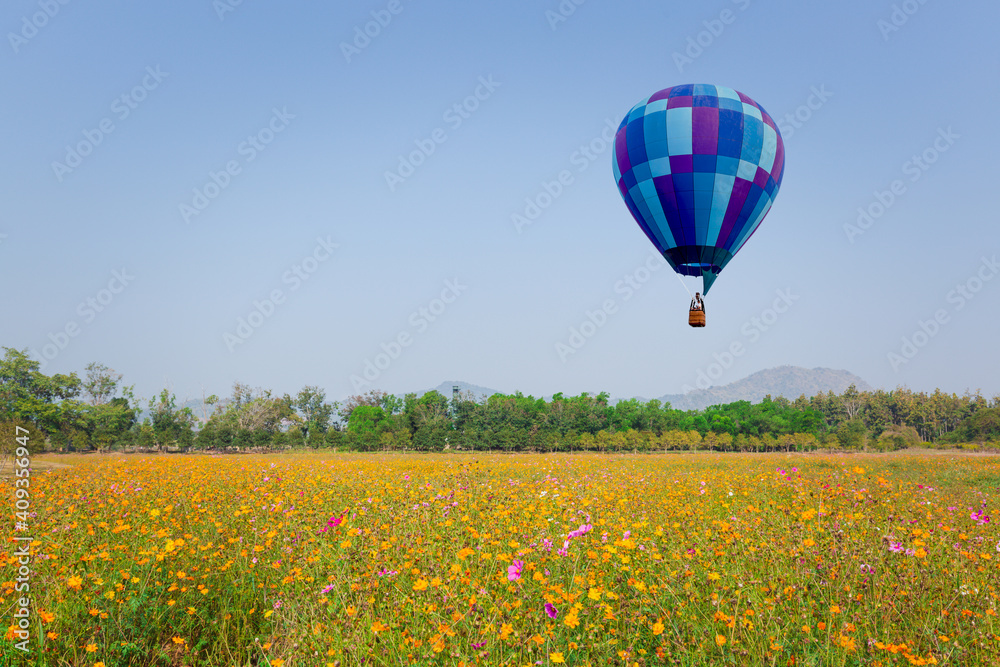 Naklejka premium hot air balloon in the field