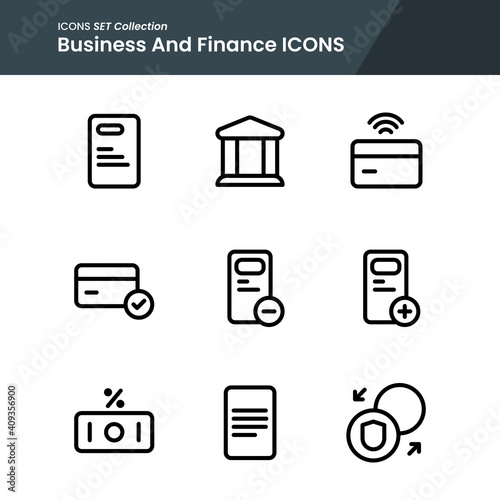 icon set of business and finance payment card, money, exchange and many more. with line style vector. suitable use for web app and pattern design.