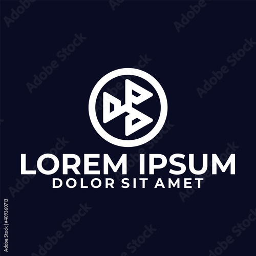 Initial letter P logo template with geometric triskele japanese kamon line art illustration in flat design monogram symbol