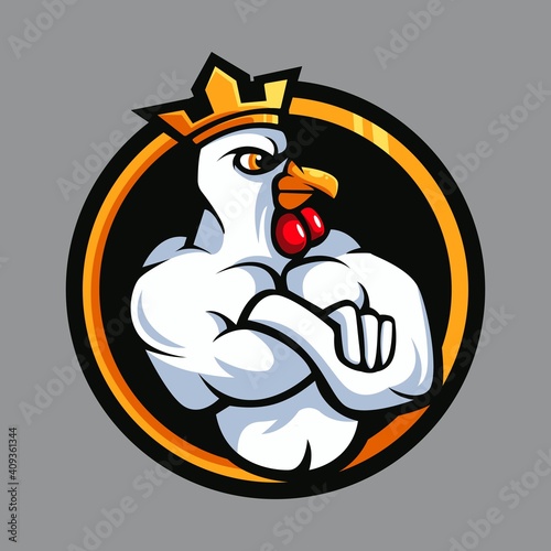 Chicken cartoon mascot logo. Illustration of a king rooster.