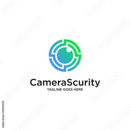 Security Logo with camera isolated on white Background. Usable for Business and Branding Logos. Flat Vector Logo Design Template Element.