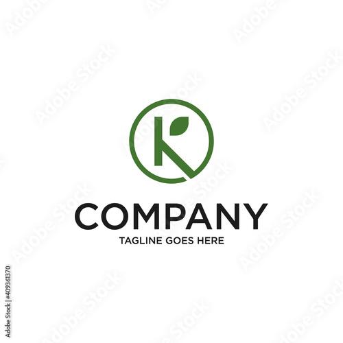 Initial Letter K and Leaf Linked Logo. with green color isolated on white Background. Usable for Business and Branding Logos. Flat Vector Logo Design Template Element.