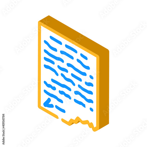 letter, manuscript or historical document museum exhibit isometric icon vector illustration
