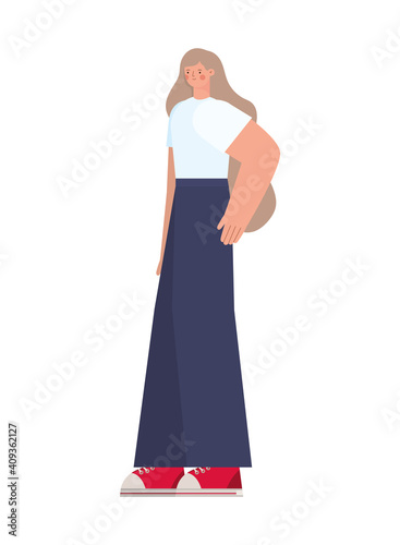 woman with blond hair and a blue jeans