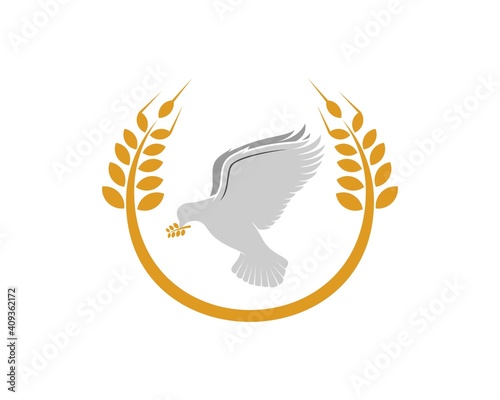 Circular wheat with flying pigeon inside
