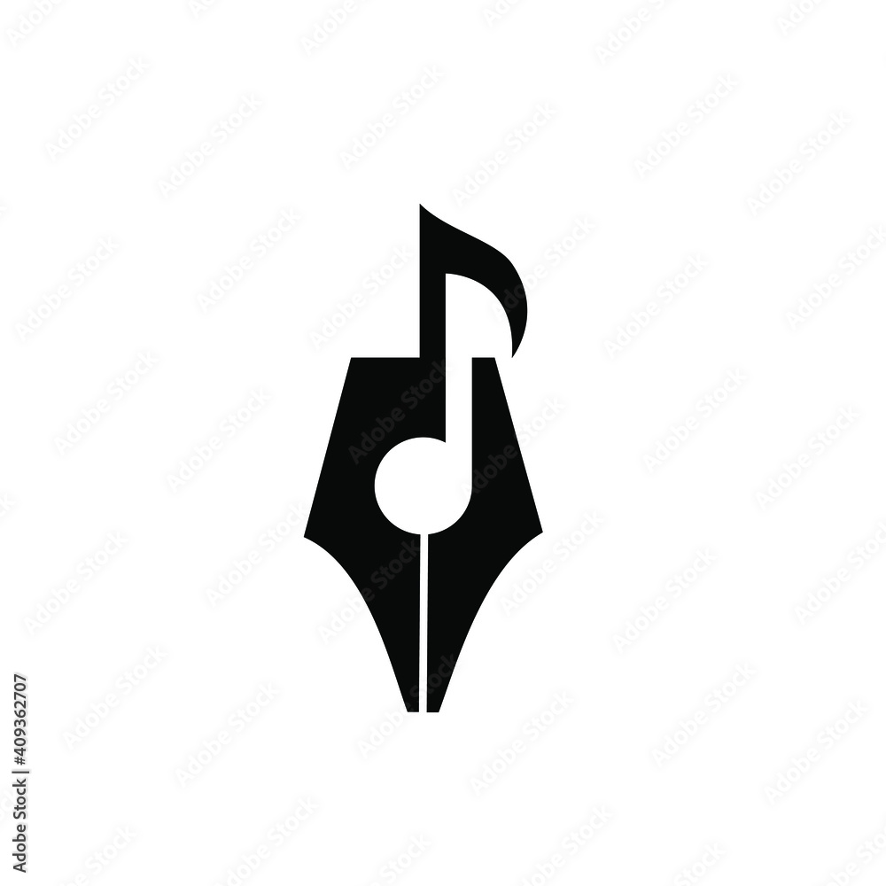 Songwriter Logo concept pen nib with music note icon vector illustration flat design