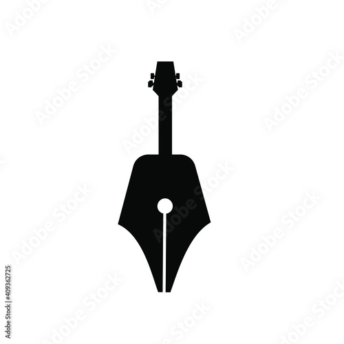 song writer logo concept guitar with pen nib vector icon illustration design
