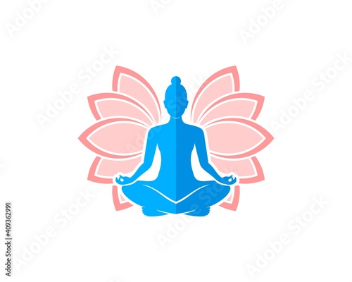 Woman yoga with pink lotus wings