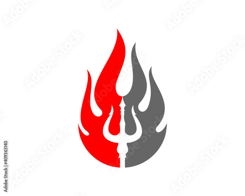 Trident inside the fire flame logo