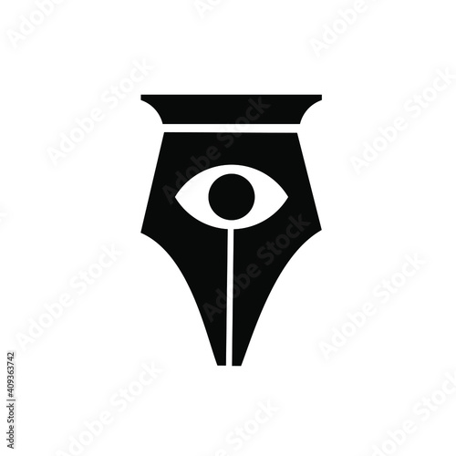 pen point logo design concept pen nib with eye vector icon illustration design