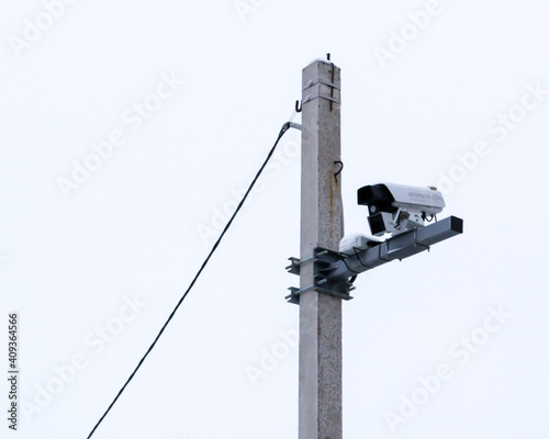 Speed camera installed on pole