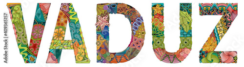 Vaduz city is the capital of Liechtenstein. Vector decorative zentangle object for decoration