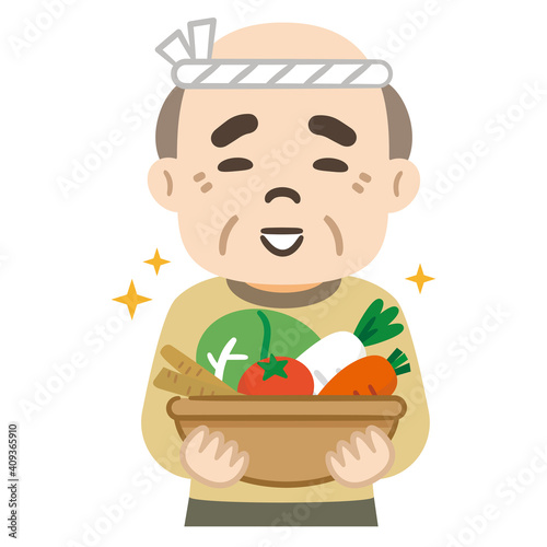八百屋で働くの高齢男性