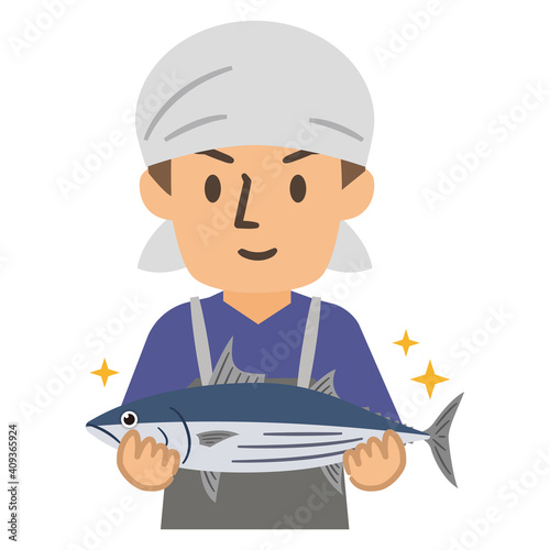 魚屋で働くの若い男性