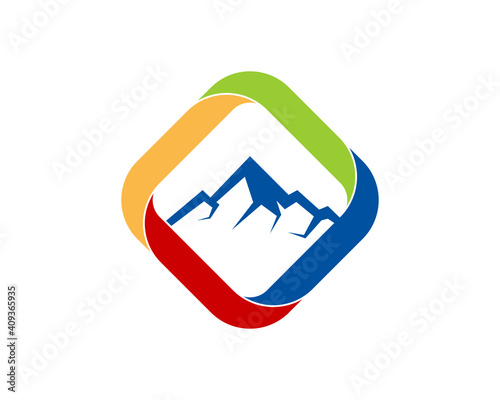Blue mountain in the square logo