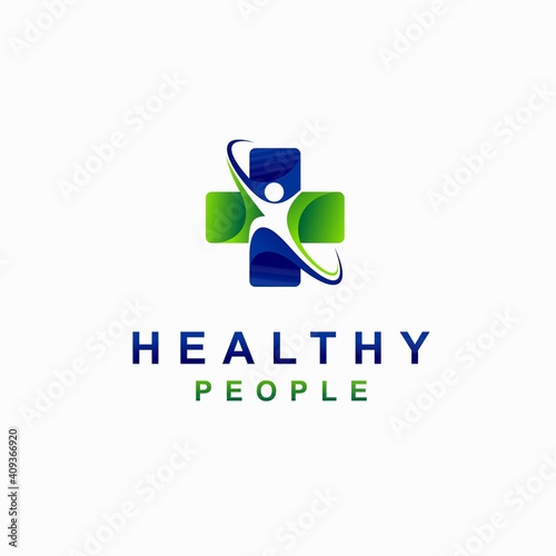 healthy people logo with cross concept