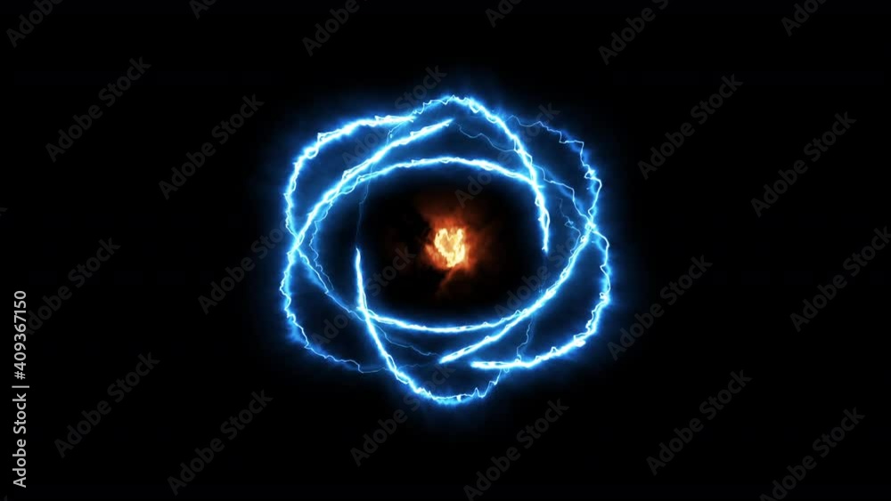 custom made wallpaper toronto digitalColorful blue orange fiery atom sphere circle magic shiny rotation loop around the core on a black background