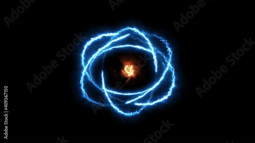 Wallpaper Mural Colorful blue orange fiery atom sphere circle magic shiny rotation loop around the core on a black background Torontodigital.ca
