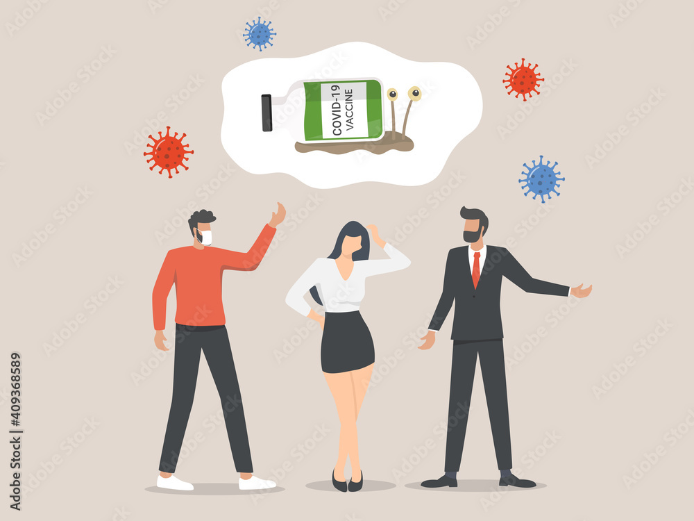 Public arguments about the coronavirus vaccine, slow corona virus vaccination concept Public arguments about the coronavirus vaccine, slow corona virus vaccination concept