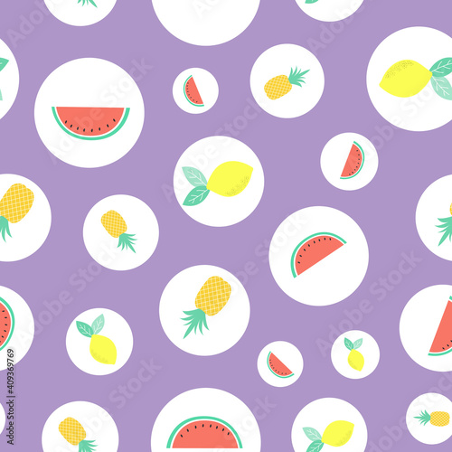 Vector tropical fruits seamless repeat pattern design background. Perfect for modern wallpaper, fabric, home decor, and wrapping projects.