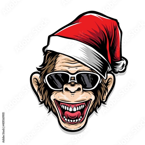 ape wearing santa hat vector