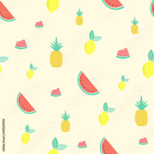 Vector tropical fruits seamless repeat pattern design background. Perfect for modern wallpaper  fabric   home decor  and wrapping projects.