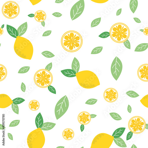 Vector fresh lemon seamless repeat pattern design background. Creative fruits texture for fabric  wrapping  textile  wallpaper  apparel. Surface pattern design.