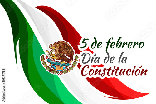 Happy Constitution Day of Mexico.
Translation: February 5.Constitution Day. National holiday of Mexico Vector illustration. Suitable for greeting card, poster and banner.