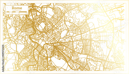 Rome Italy City Map in Retro Style in Golden Color. Outline Map.